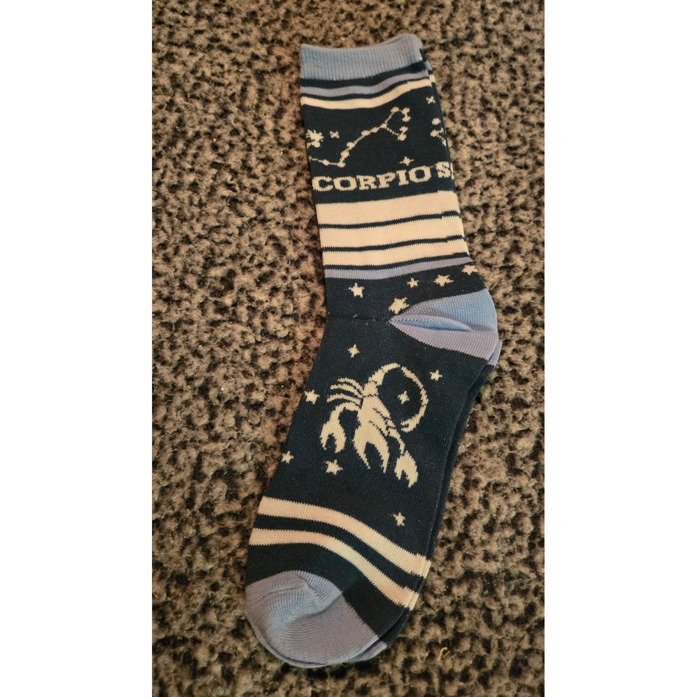 Scorpio Zodiac Constellation Crew Fashion Socks Blue White Stars Striped Knit
